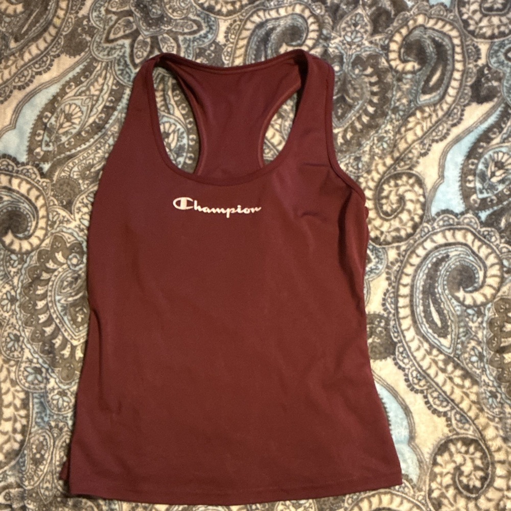 Champion Women's Burgundy Racerback Tank Top S Scoop Neck Solid Logo